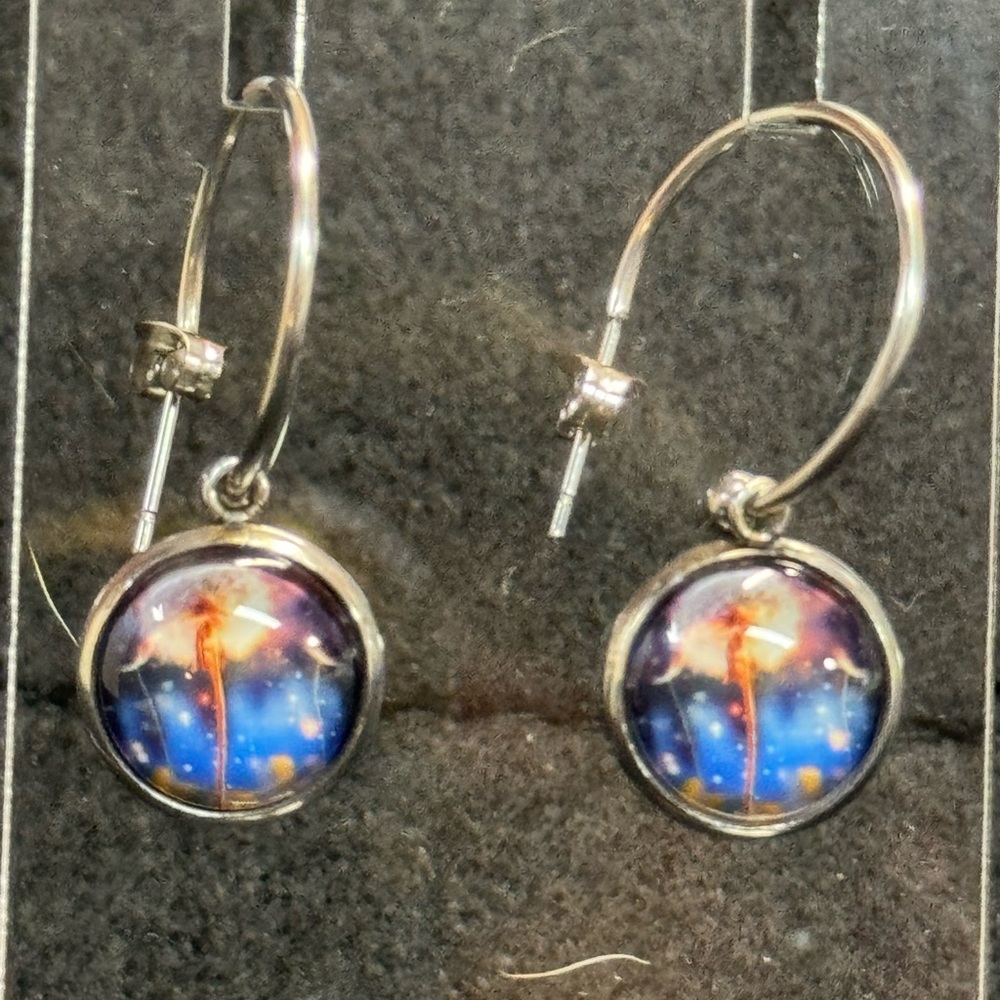 Silver Hoop Earrings with Dandelion Design